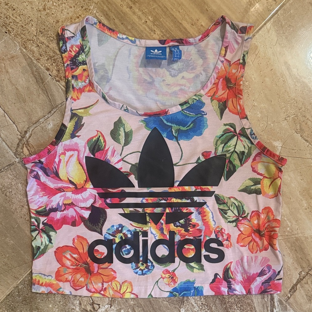 Adidas Floral Tank Top - Pink and Blue